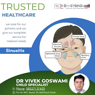 Promotional image for Dr. Vivek Goswami, Child Specialist, highlighting trusted healthcare services with a focus on sinusitis.